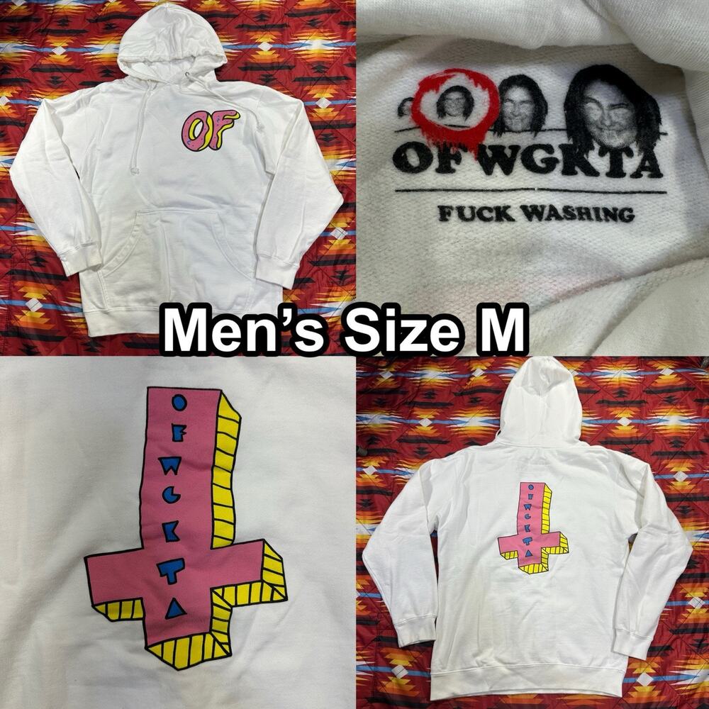 OFWGKTA Odd Future Donut Logo White Pullover Hoodie Sweater Men’s Size Medium